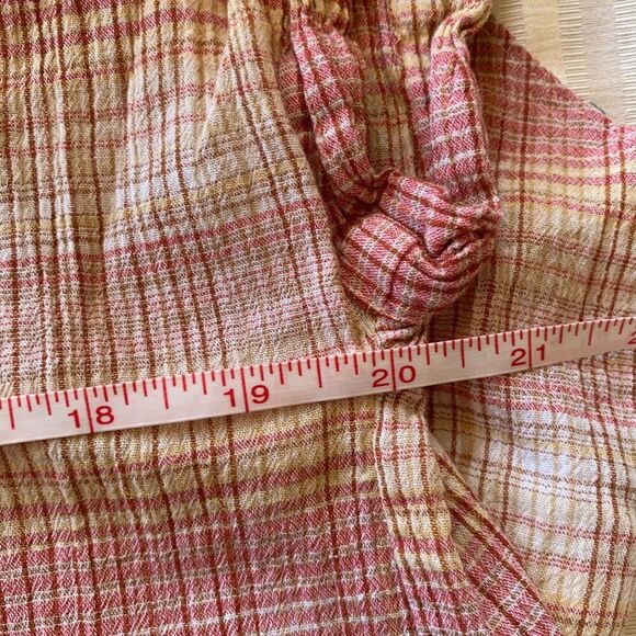 Madewell Womens S Orange Beige Plaid Button Down Short Sleeve 100% Cotton Gauze - Picture 3 of 5